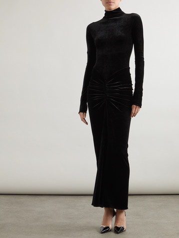 Alaïa Ruched crushed-velvet turtleneck midi dress