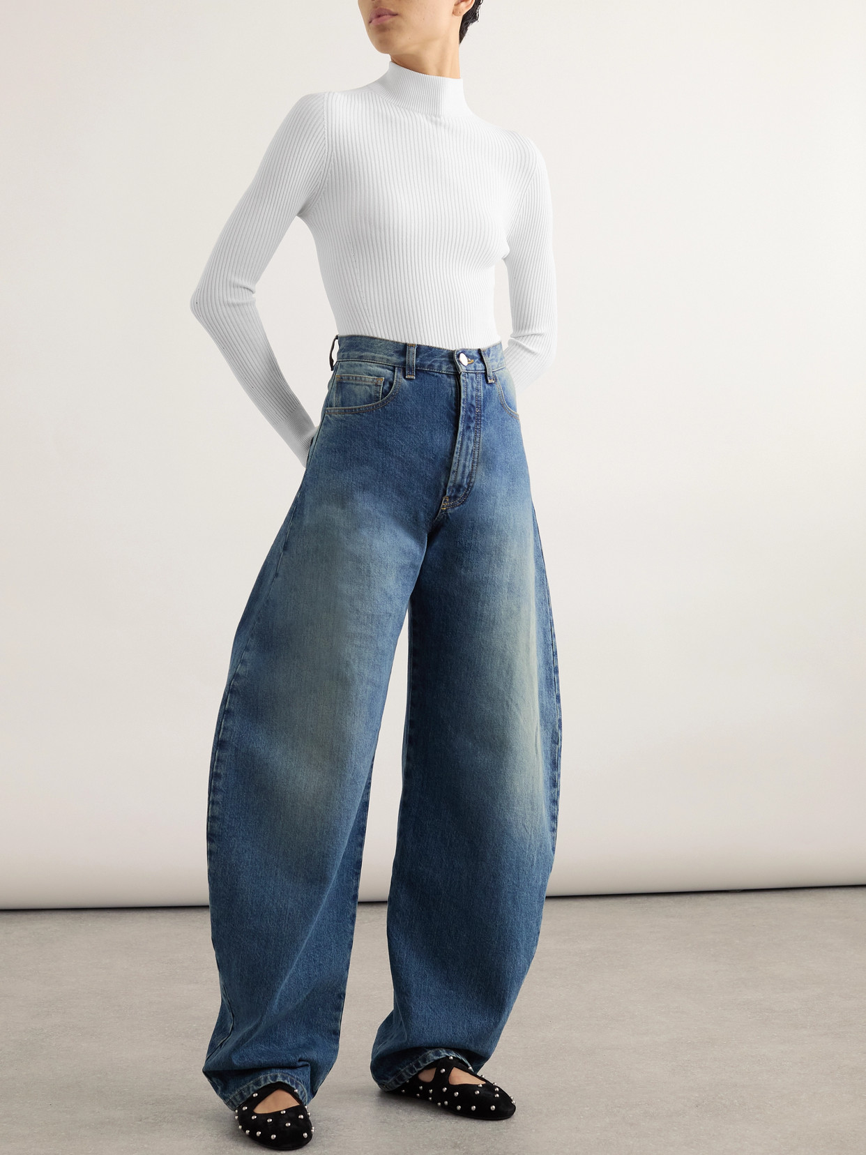 Shop Alaïa Ribbed-knit Turtleneck Bodysuit In White