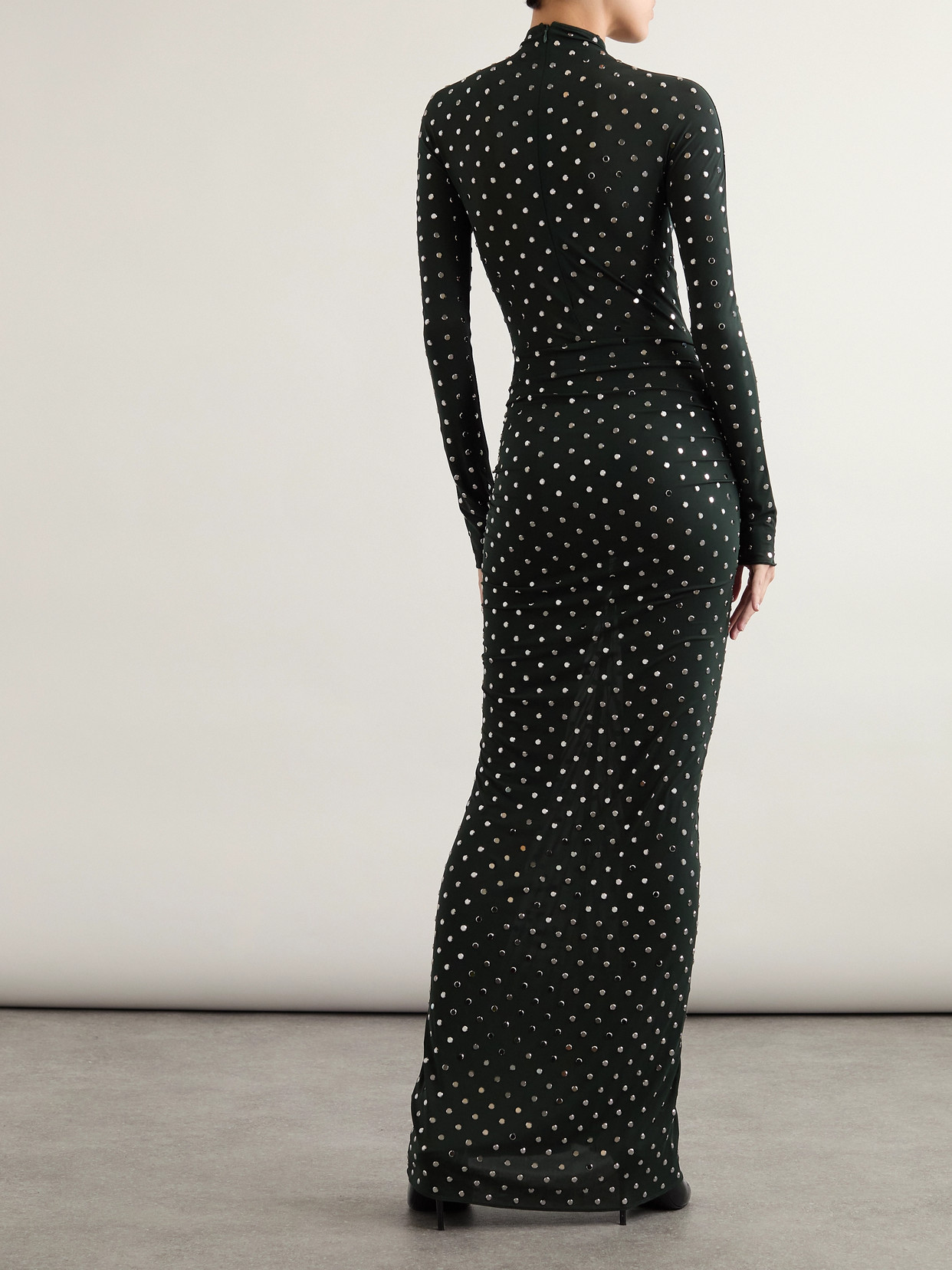 ALAÏA STUDDED DRAPED STRETCH-JERSEY MIDI DRESS