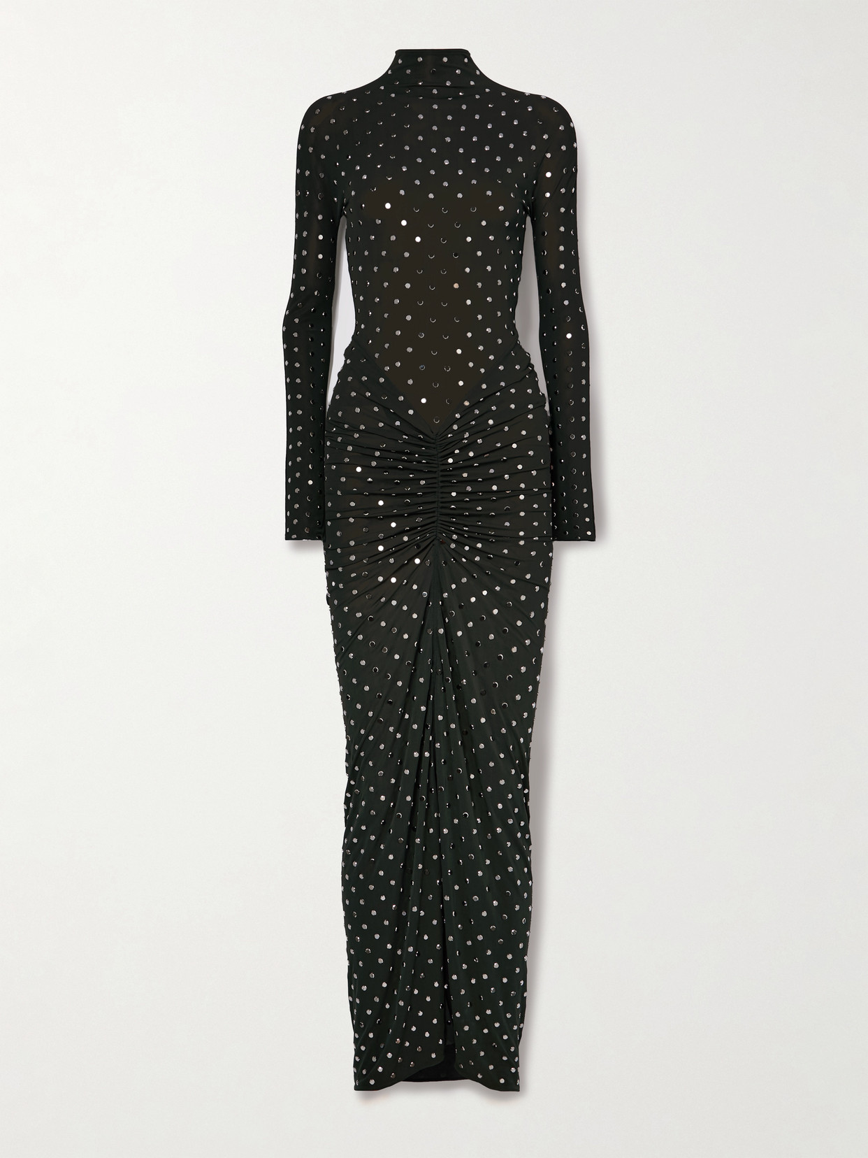 ALAÏA STUDDED DRAPED STRETCH-JERSEY MIDI DRESS