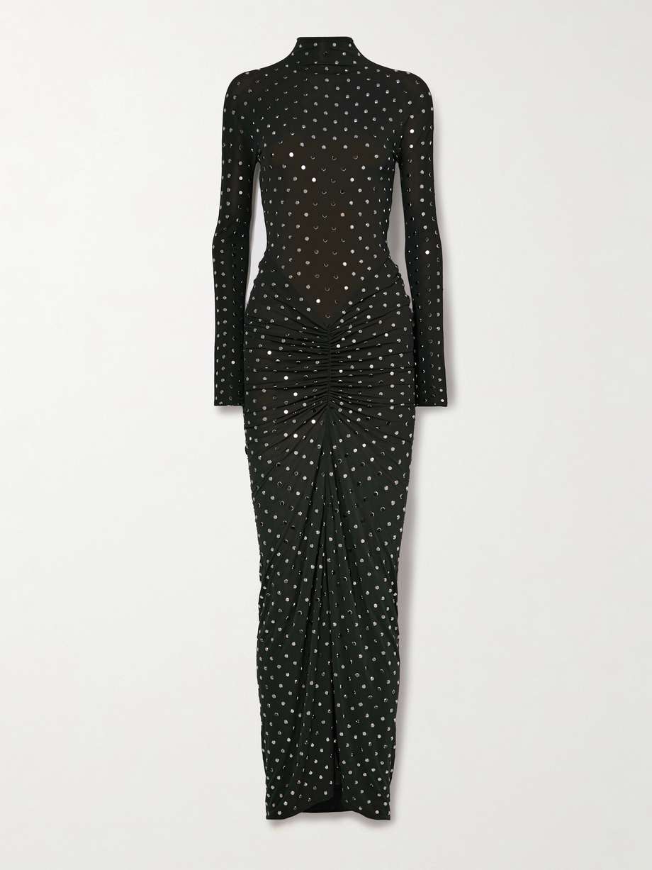 studded draped stretch-jersey midi dress