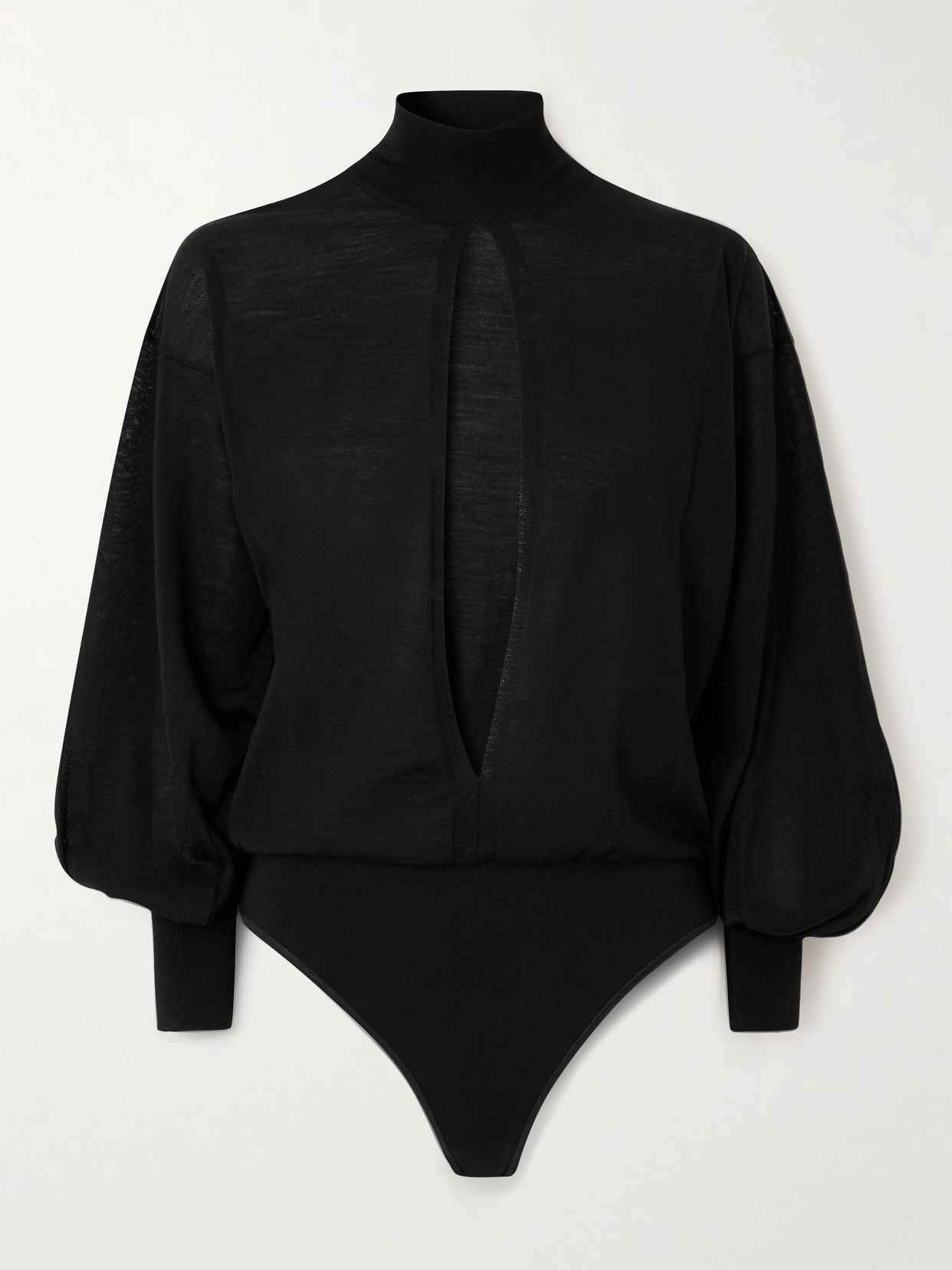 Alaïa Turtleneck Cutout Wool-blend Bodysuit In Black