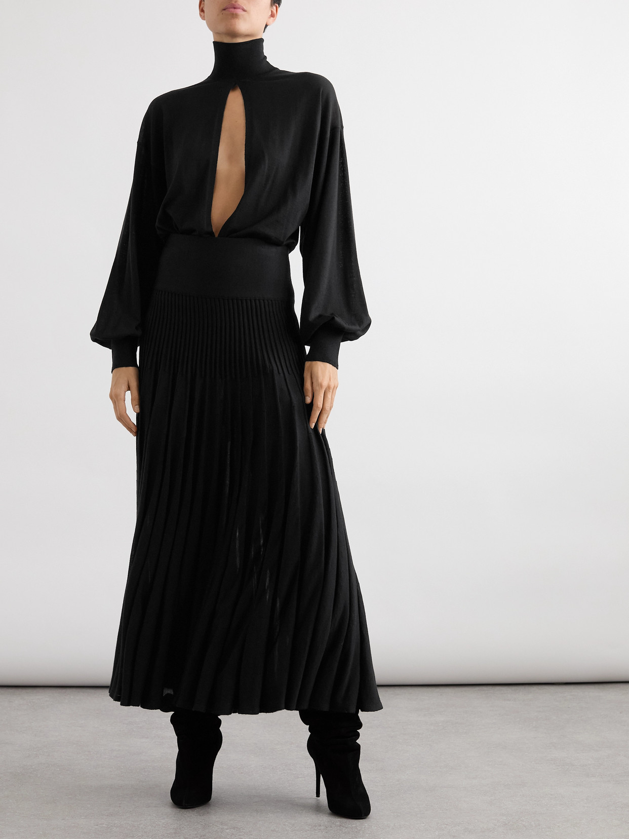ALAÏA TURTLENECK CUTOUT WOOL-BLEND BODYSUIT