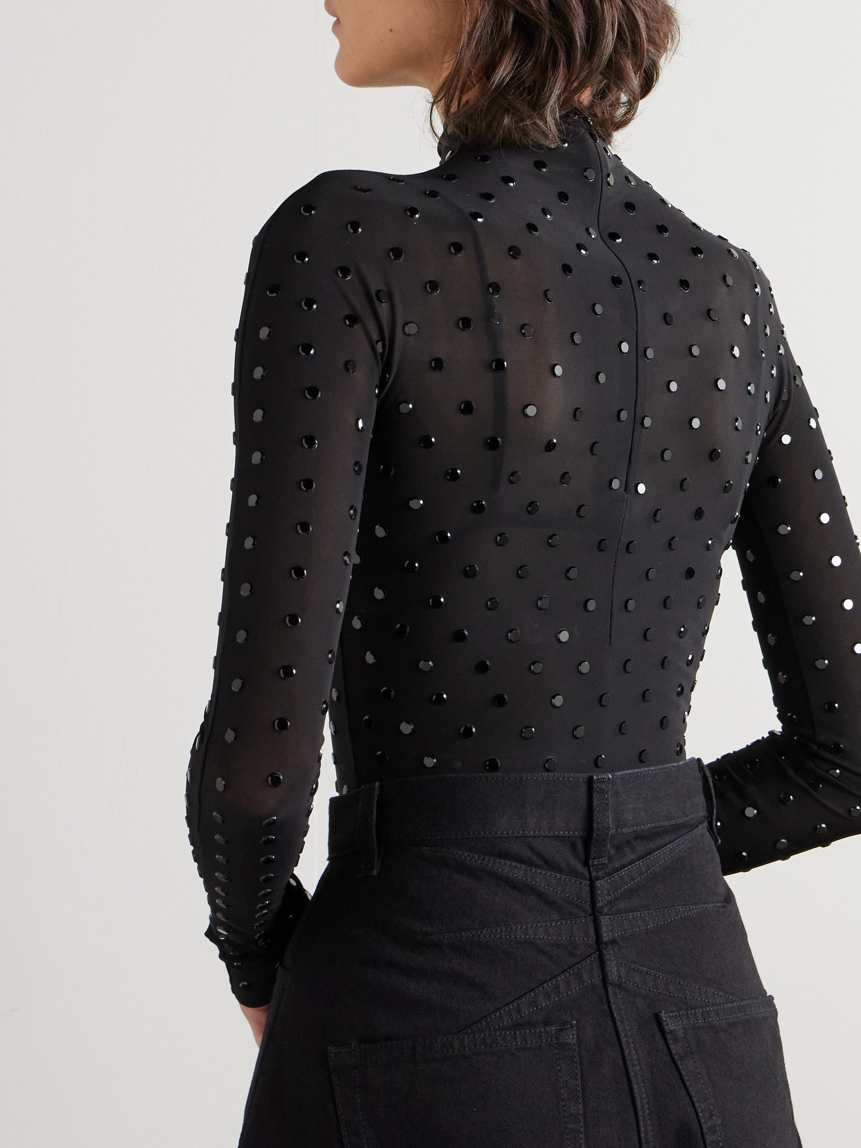 Alaïa Crystal-embellished Stretch-jersey Bodysuit In Black