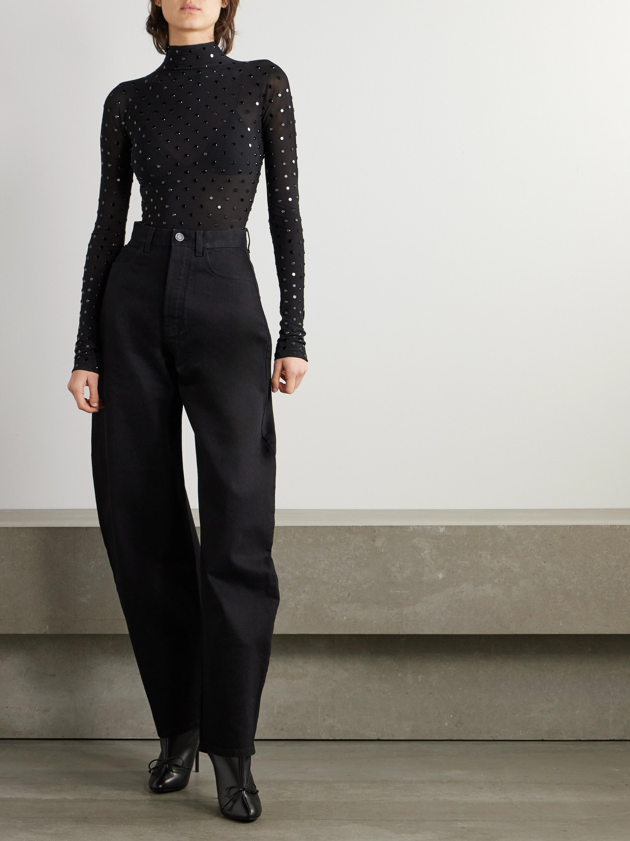Alaïa Crystal-embellished Stretch-jersey Bodysuit In Black