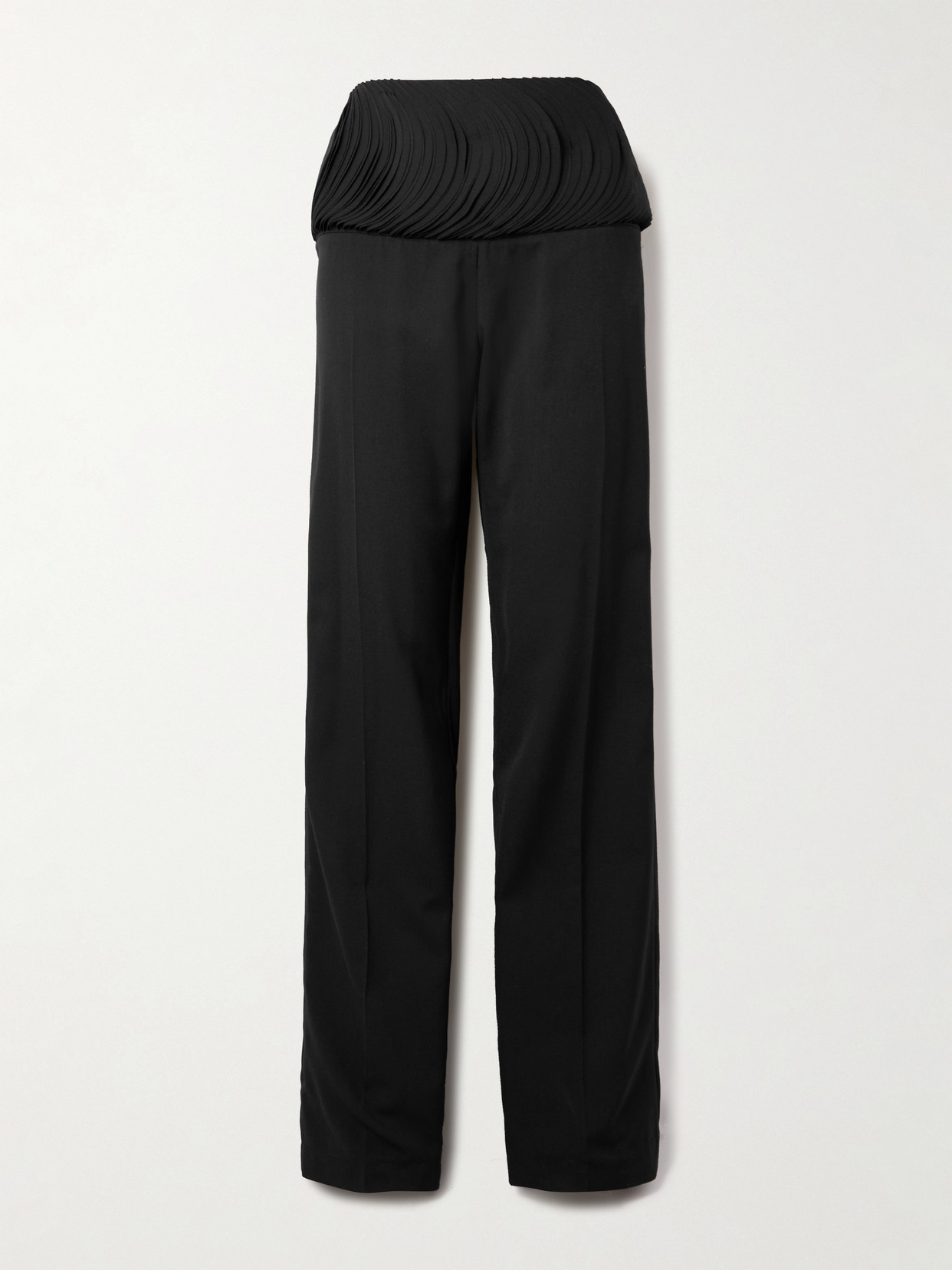 Alaïa Pleated Layered Twill Straight-leg Pants In Black