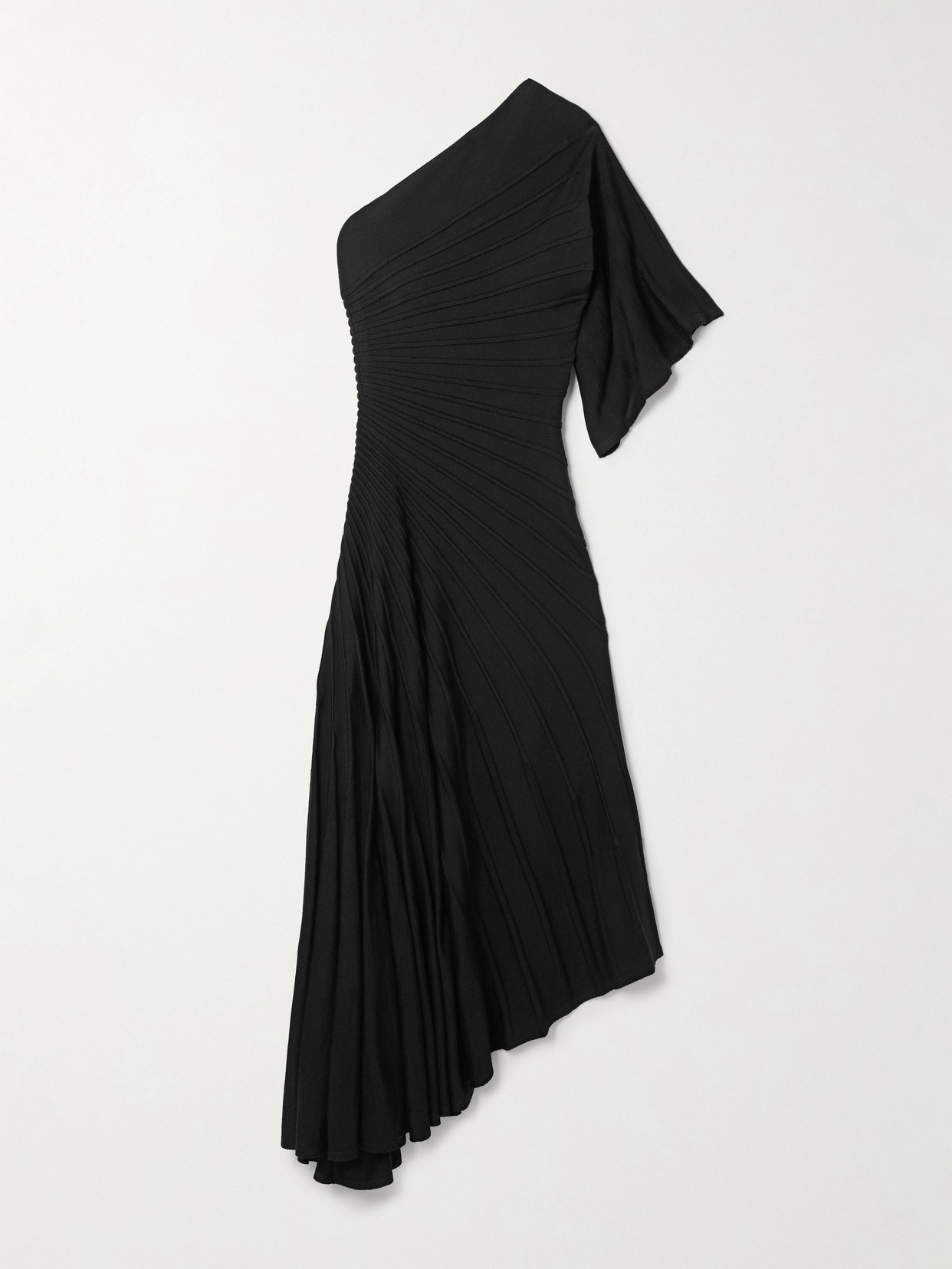 Alaïa One-shoulder Ribbed Wool Midi Dress In Black