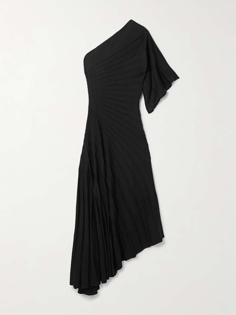 Alaïa One-shoulder Ribbed Wool Midi Dress