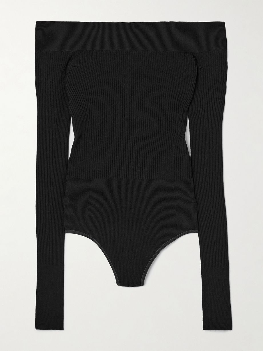 Off-the-shoulder ribbed-knit bodysuit