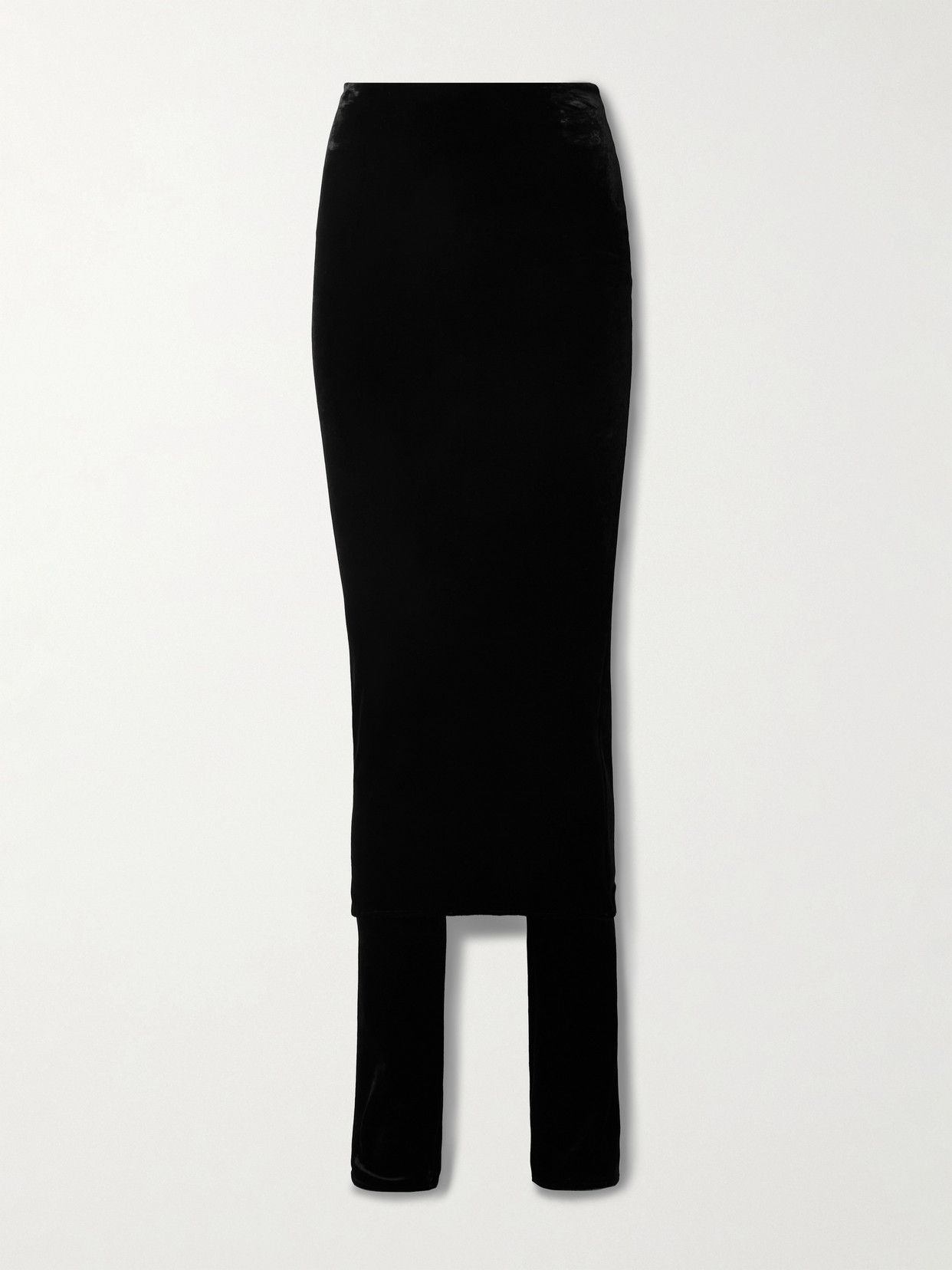 Alaïa Layered Stretch-velvet Straight-leg Trousers In Black