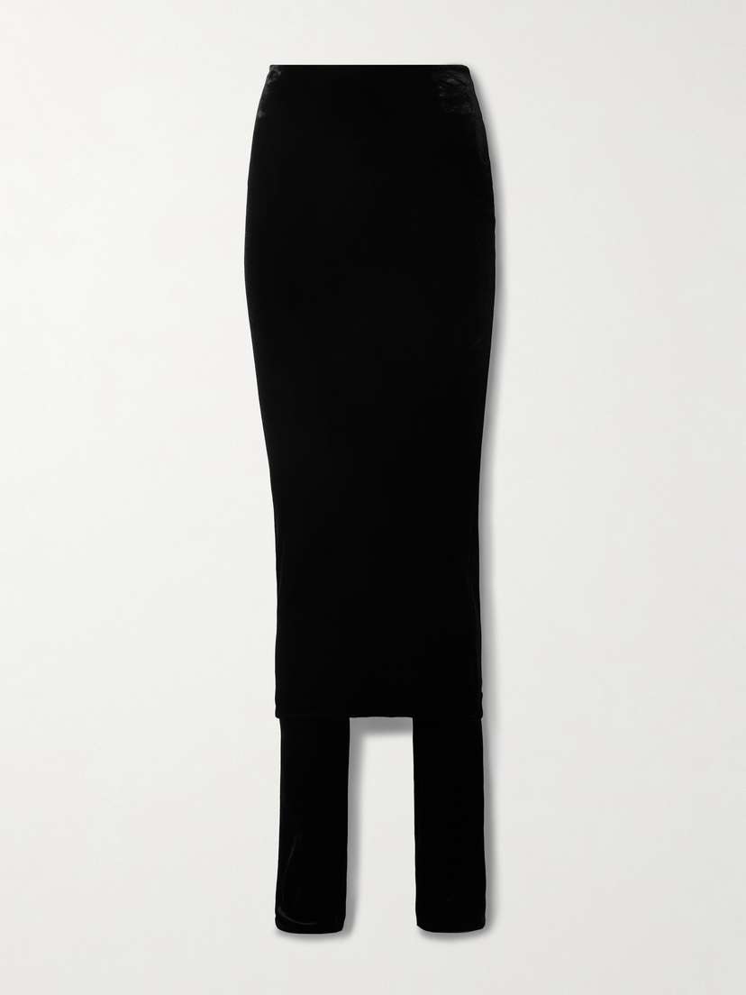 Alaïa Layered Stretch-velvet Straight-leg Pants