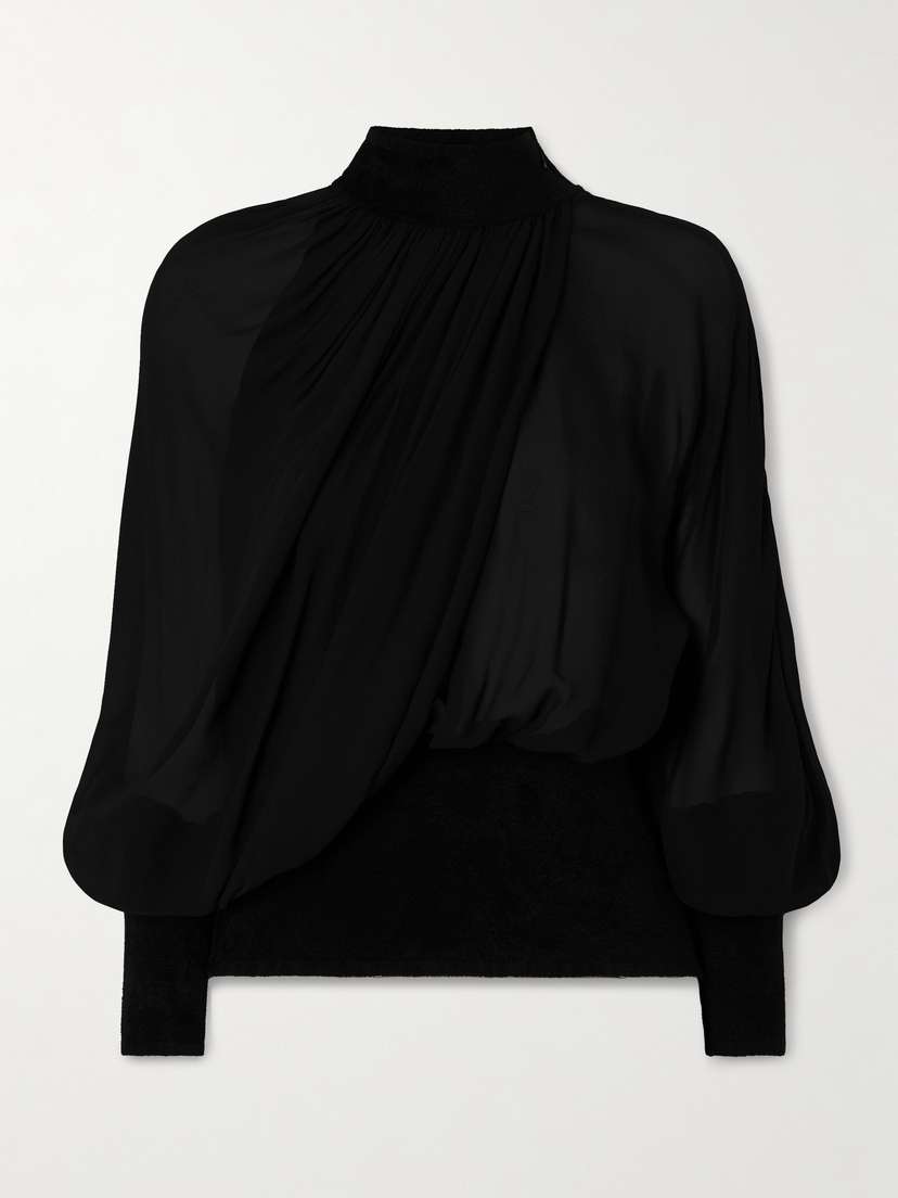 Alaïa Turtleneck Asymmetric Chiffon Blouse