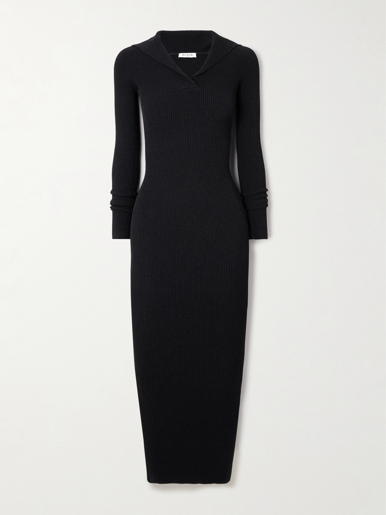 Alaïa Hooded Ribbed-knit Midi Dress In Black