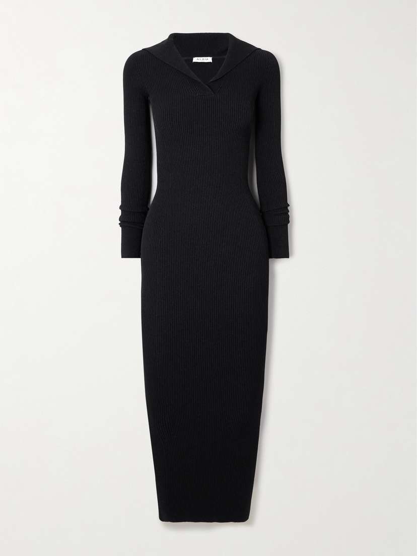 Alaïa Hooded Ribbed-knit Midi Dress