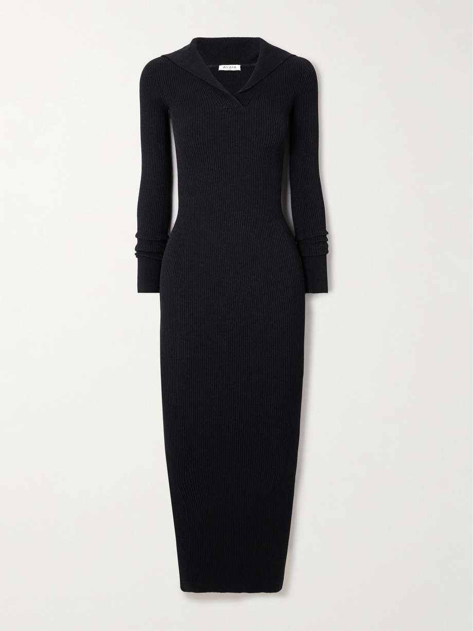 hooded ribbed-knit midi dress
