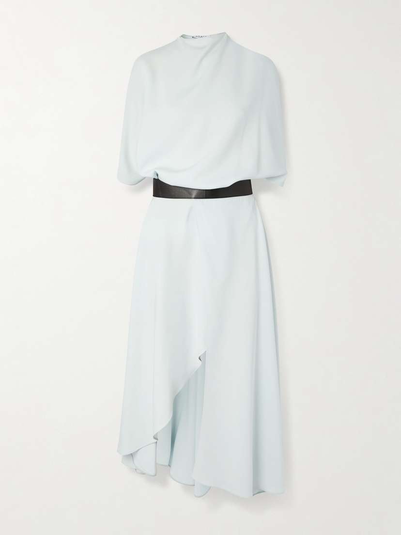 Alaïa Asymmetric Draped Leather-trimmed Cady Midi Dress - FR 36