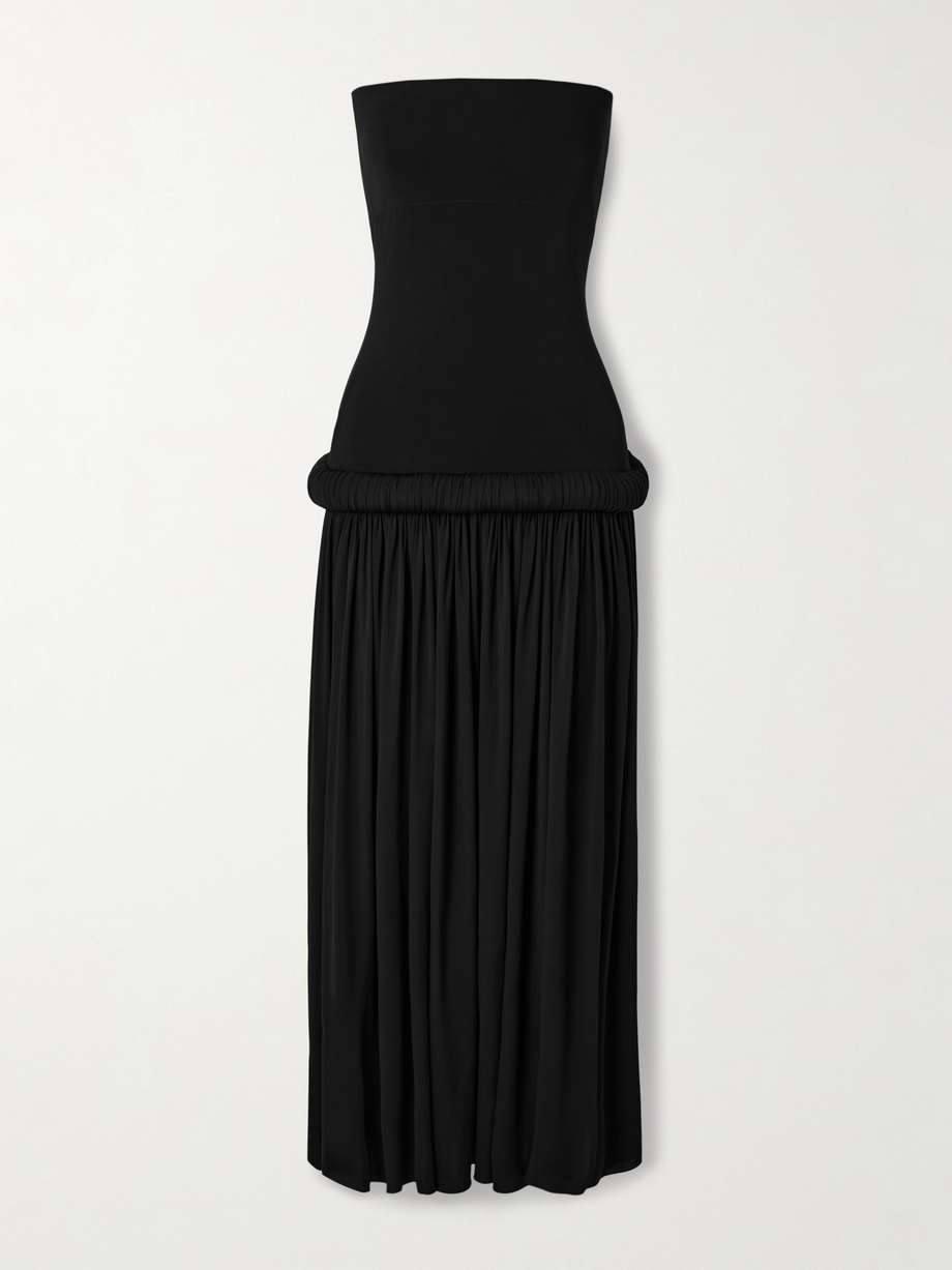 strapless pleated stretch-jersey midi dress