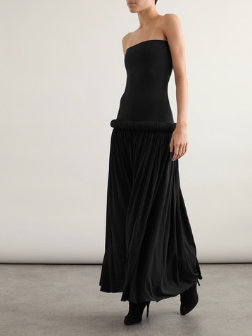 Alaïa Strapless pleated stretch-jersey midi dress