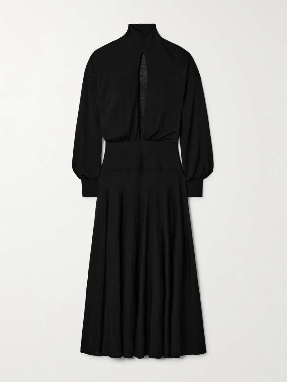 cutout wool-blend turtleneck midi dress