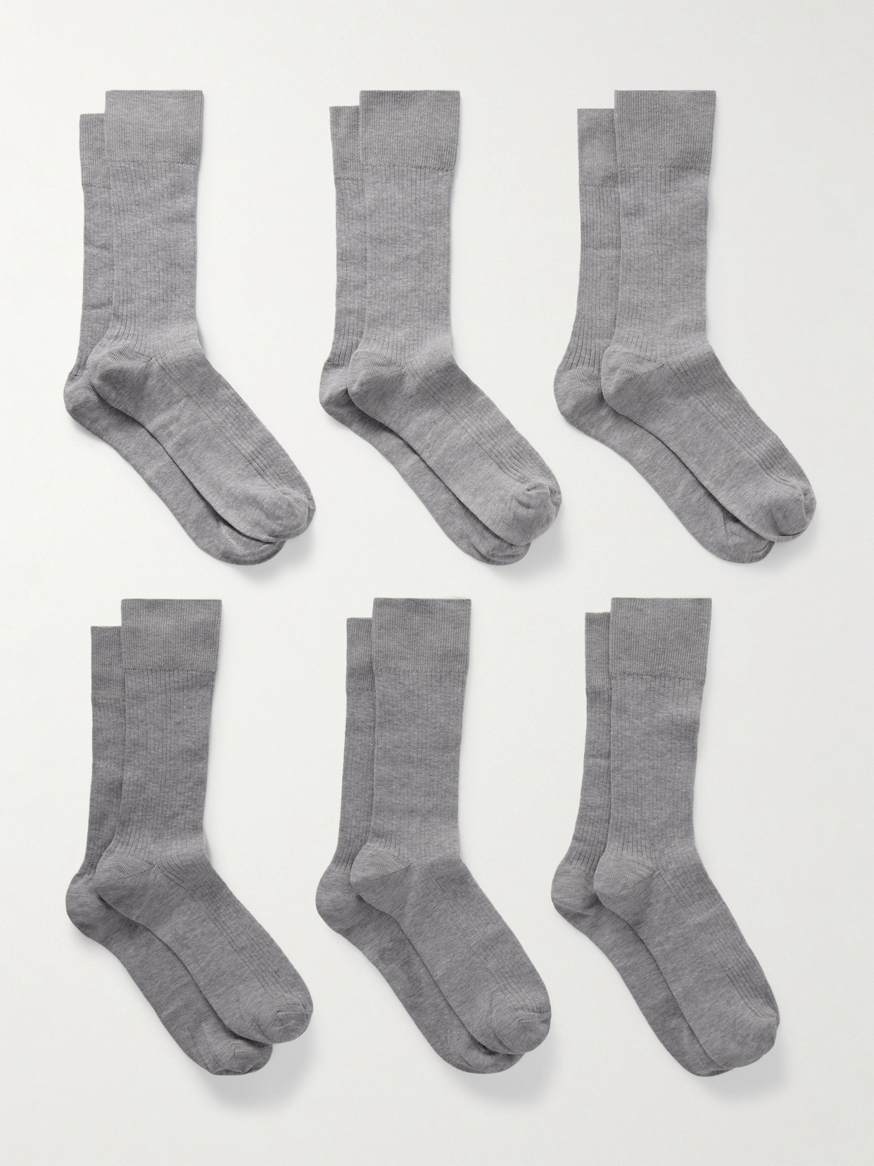 Cdlp Pack Of Six Ribbed Cotton-blend Socks In Grey
