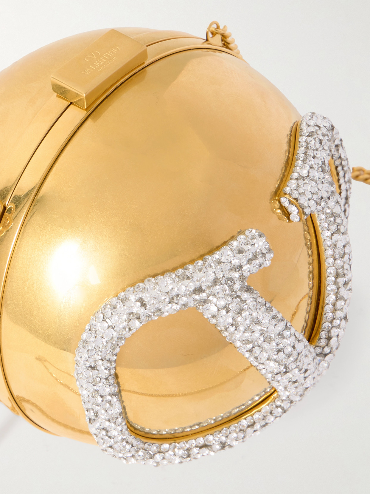 Valentino Vlogo Crystal-embellished Gold-tone Clutch In Gold
