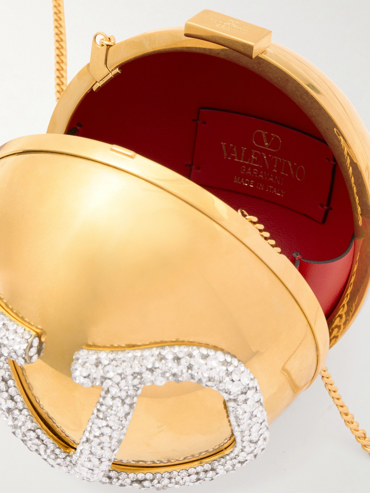 Valentino Vlogo Crystal-embellished Gold-tone Clutch In Gold