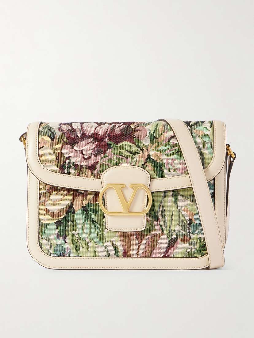 Valentino Garavani 9to5 Leather-trimmed Canvas-jacquard Shoulder Bag