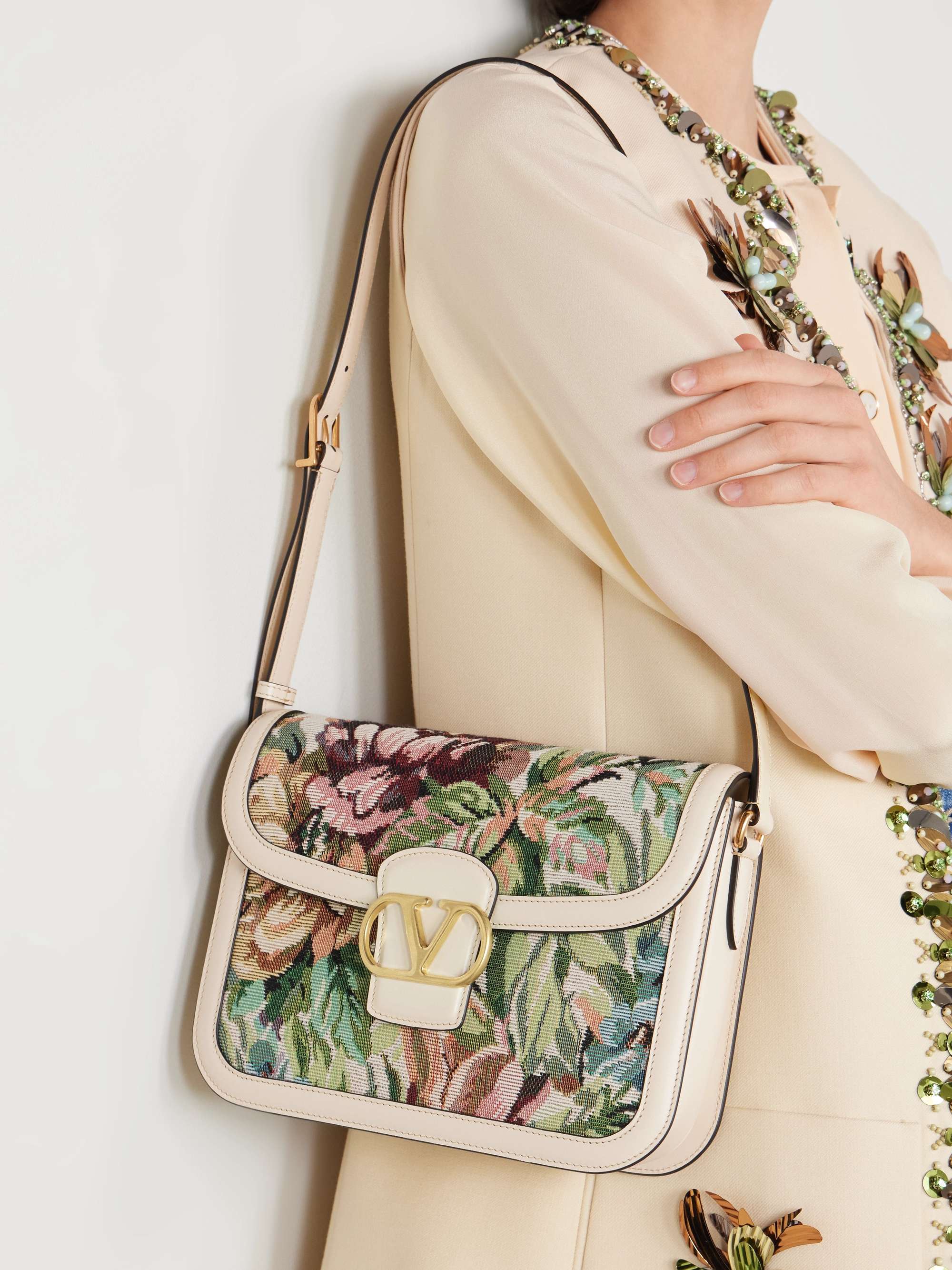 VALENTINO GARAVANI 9to5 leather-trimmed canvas-jacquard