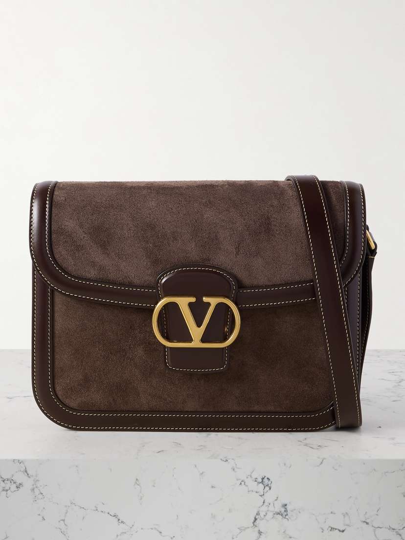 Valentino Garavani 9to5 Leather-trimmed Suede Shoulder Bag