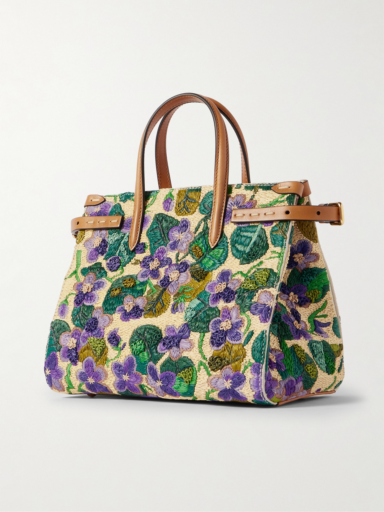 Valentino Antibes Small Violet Flower Raffia Tote Bag In Multi