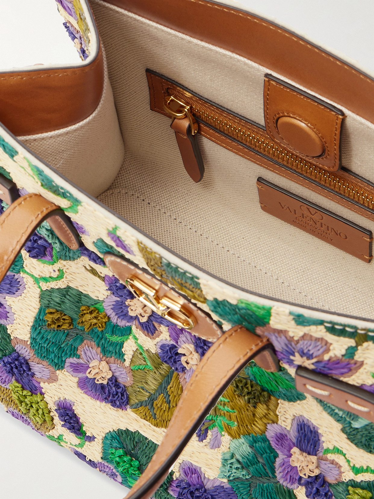 Valentino Antibes Small Violet Flower Raffia Tote Bag In Multi