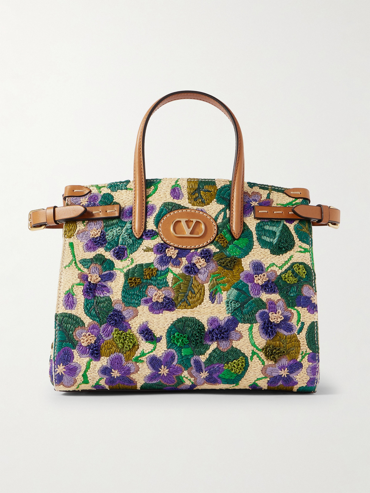 Valentino Garavani Antibes Leather-trimmed Raffia Tote In Multi