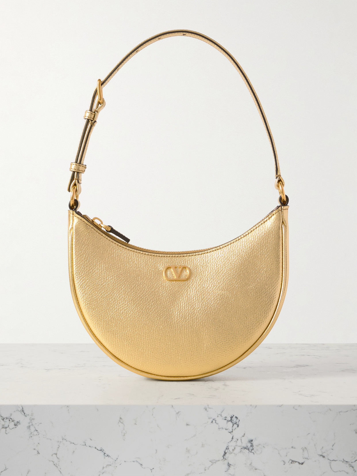 Valentino Garavani Vlogo Mini Metallic Textured-leather Shoulder Bag In Gold