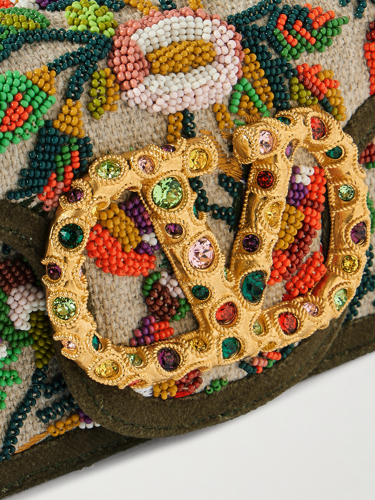 Valentino Locò Small Velvet And Leather-trimmed Embellished Linen Shoulder Bag In Multi