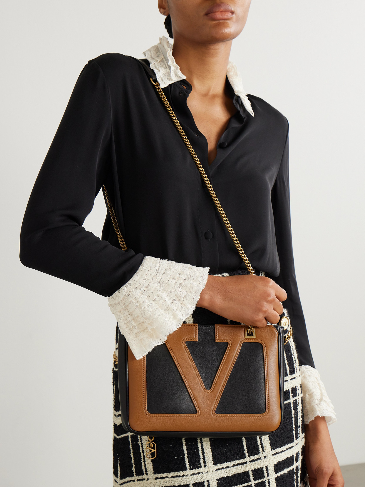 Valentino Viva Superstar Two-tone Leather Shoulder Bag In Brown