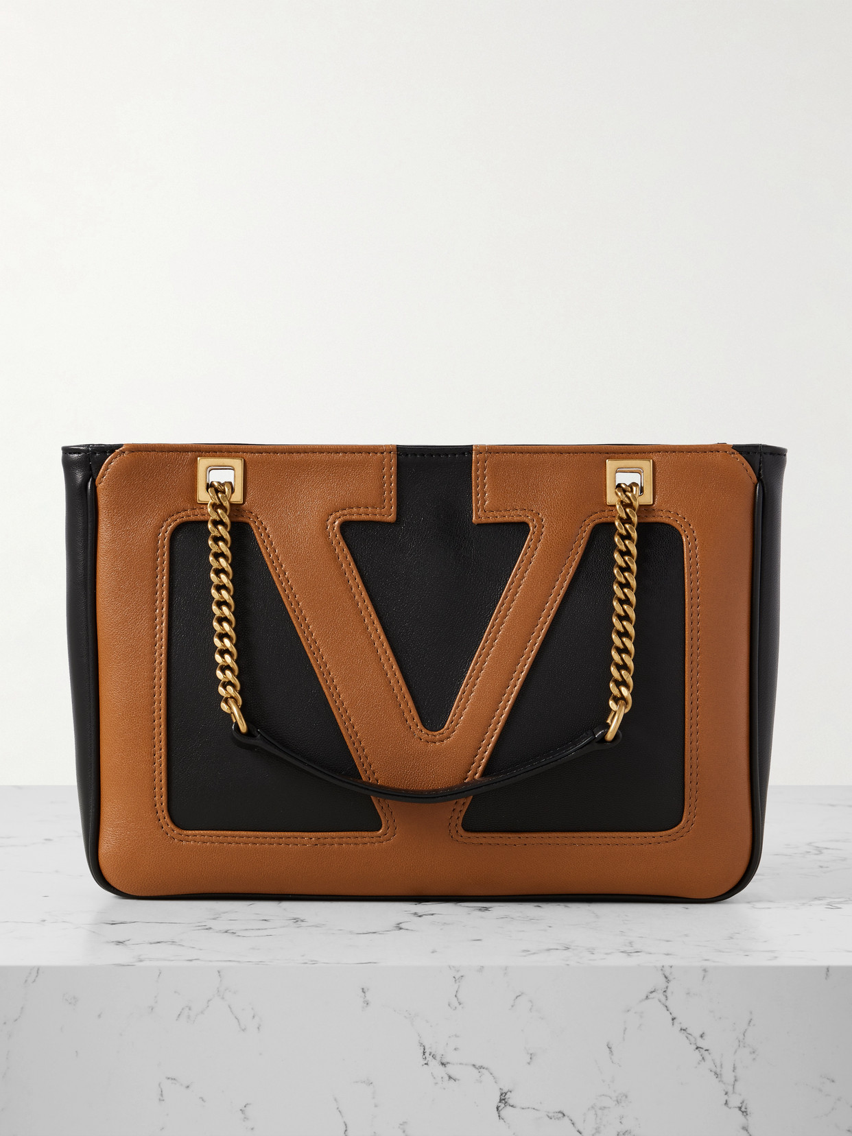 Valentino Garavani Viva Superstar Two-tone Leather Shoulder Bag In Brown