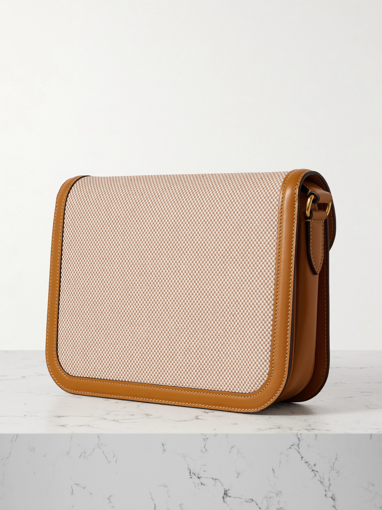 Valentino 9to5 Leather-trimmed Canvas Shoulder Bag In Neutrals