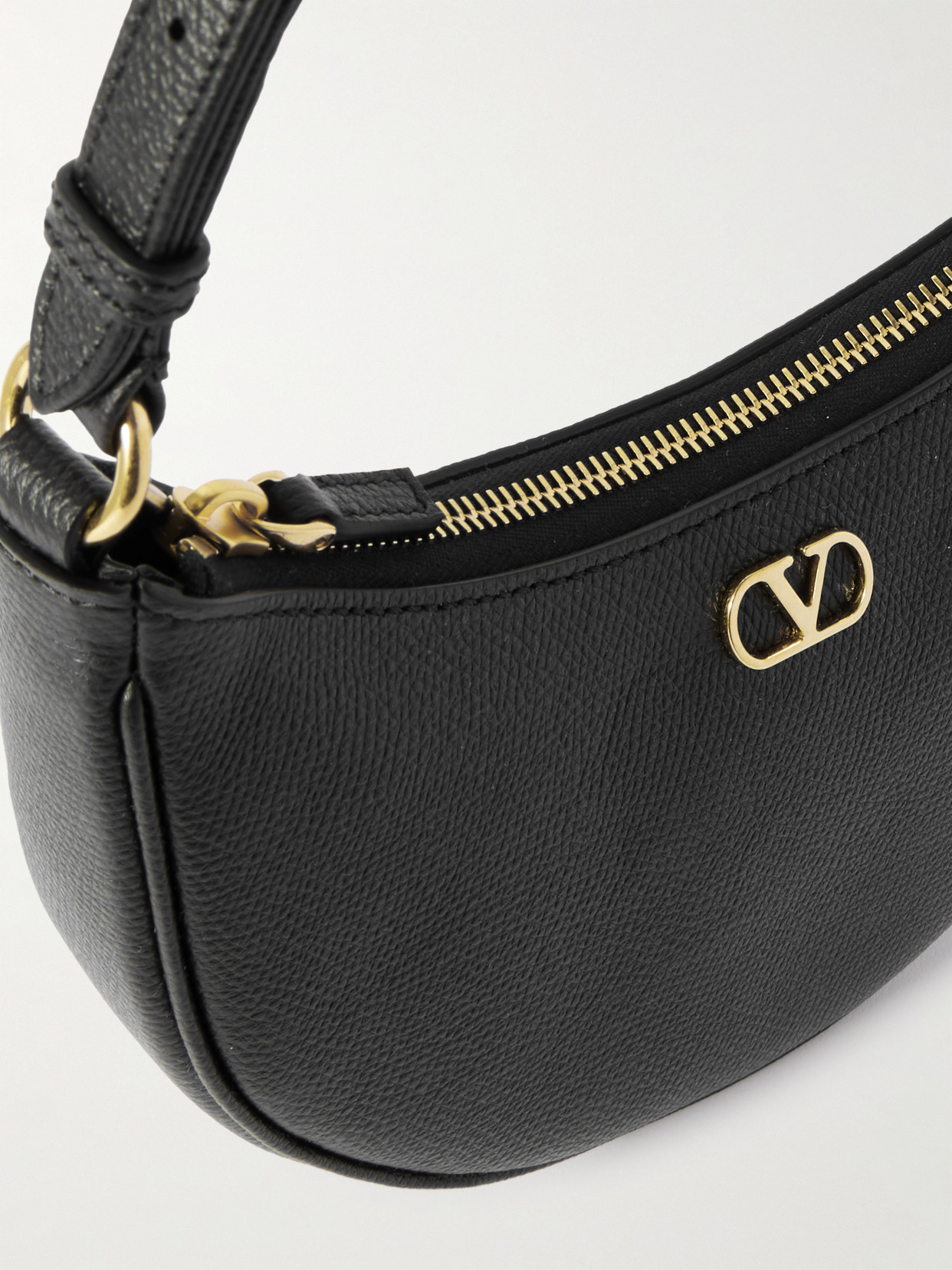 Valentino Half-moon Leather Shoulder Bag With Chain Strap In Black