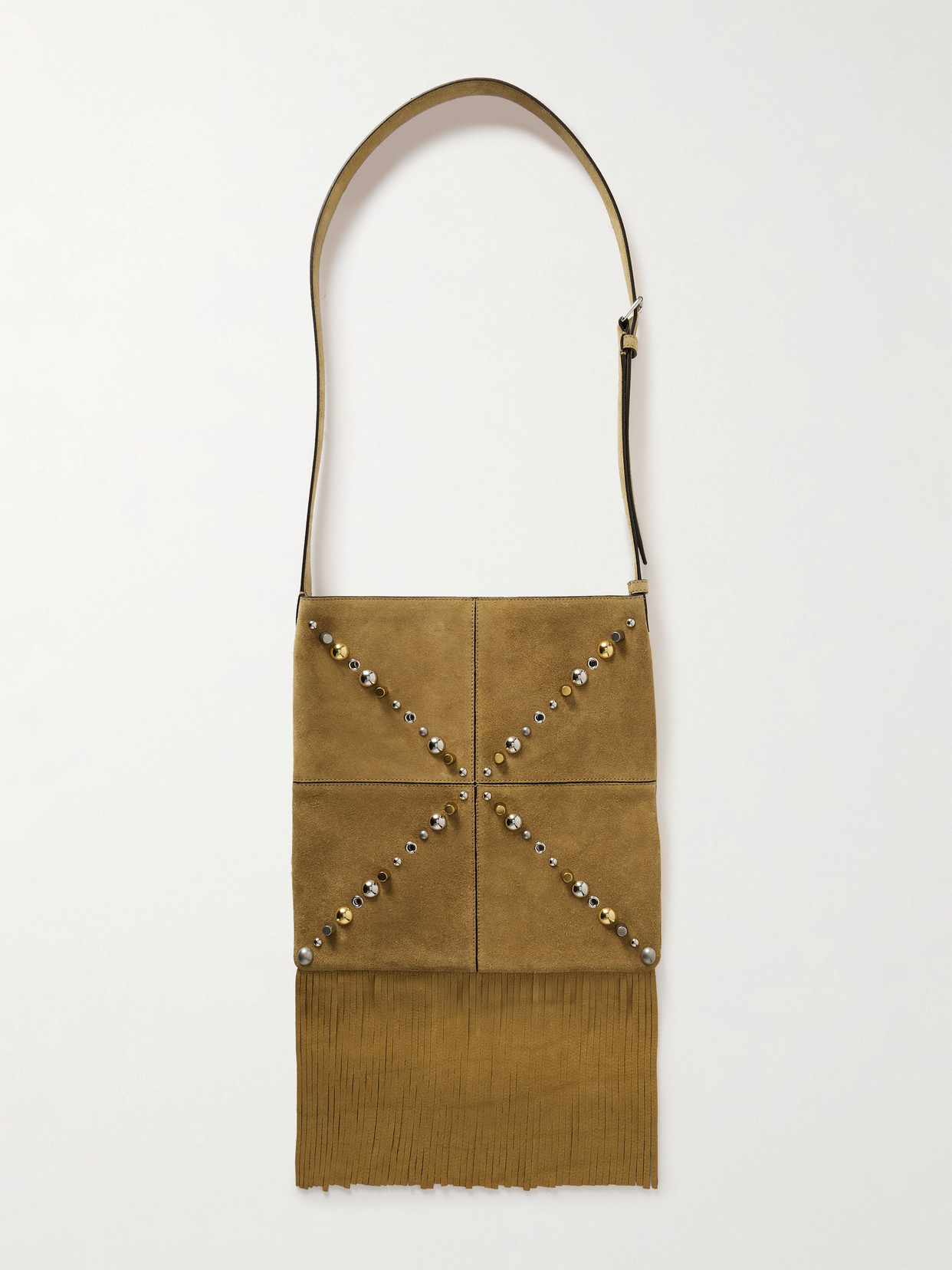 Valentino Nellcote Fringed Studded Suede Shoulder Bag In Brown