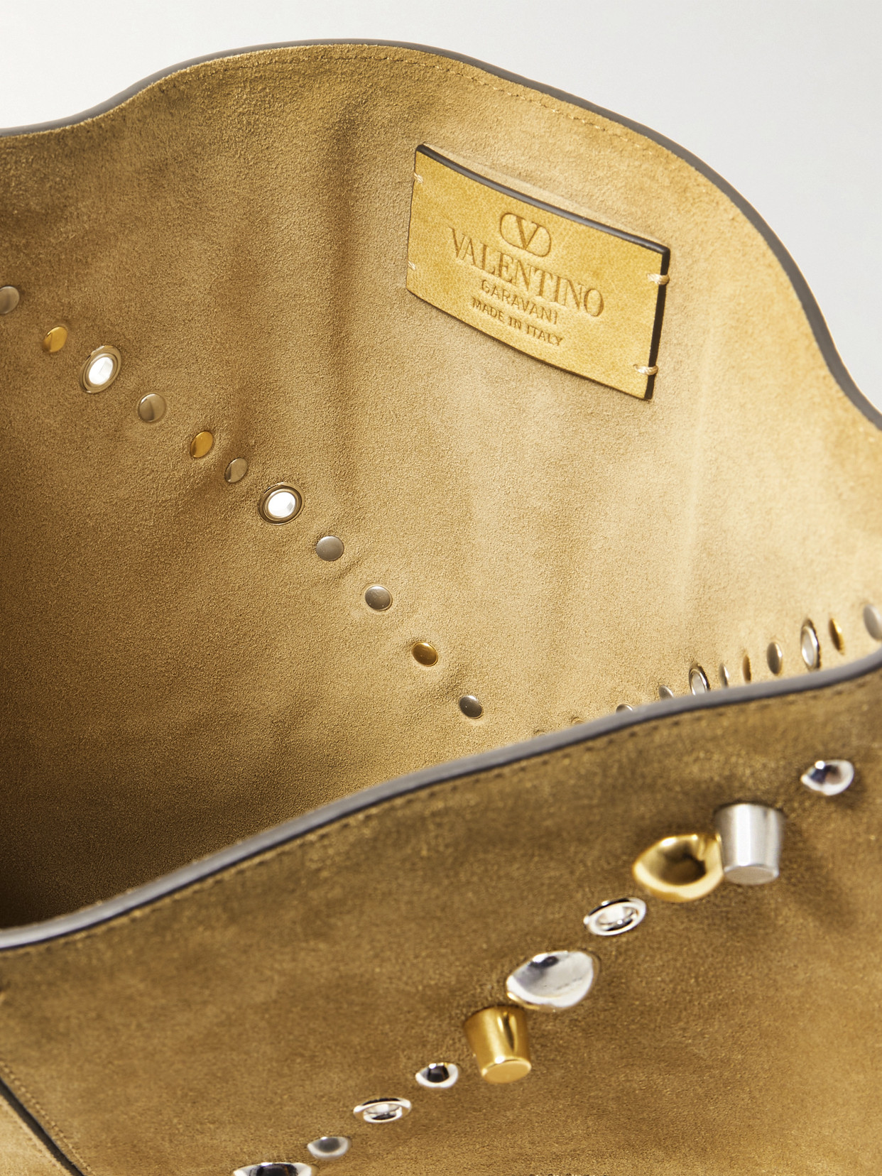 Valentino Nellcote Fringed Studded Suede Shoulder Bag In Brown