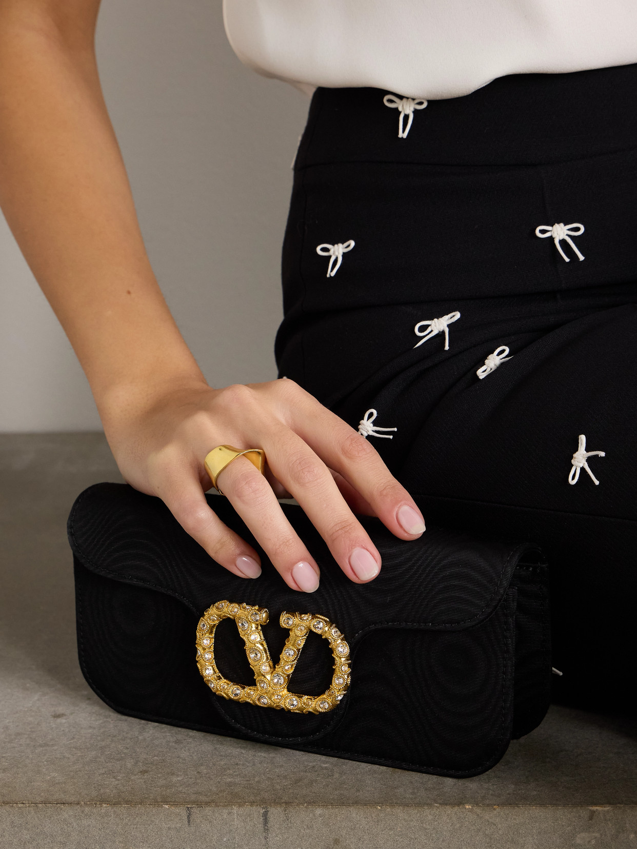 Valentino Locò Embellished Moire Clutch In Black