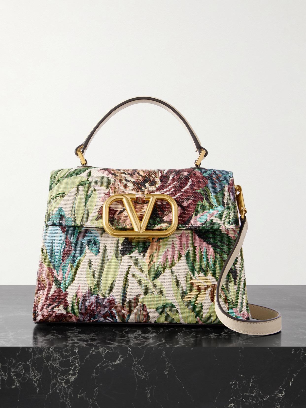 Valentino Garavani Vsling Leather-trimmed Jacquard Shoulder Bag In Multi
