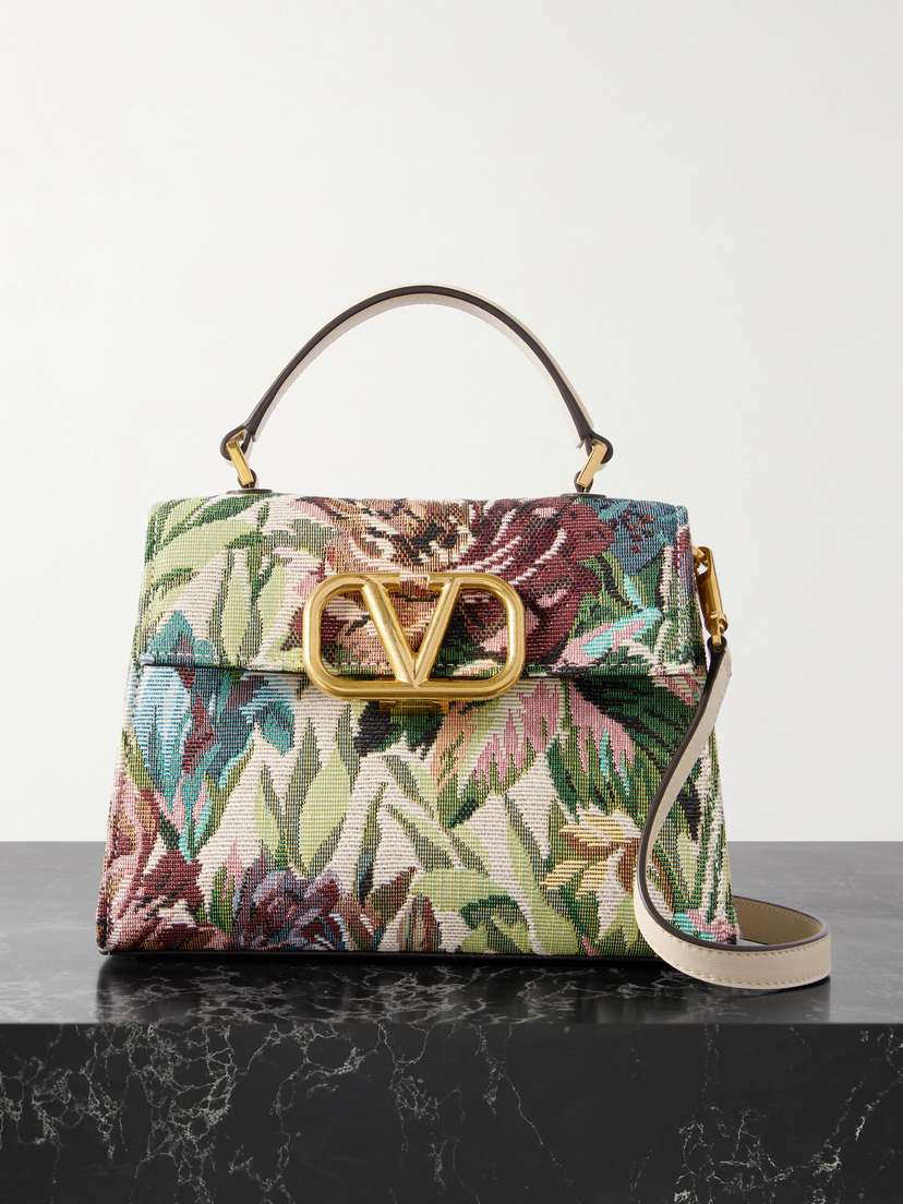 Valentino Garavani Vsling Leather-trimmed Jacquard Shoulder Bag