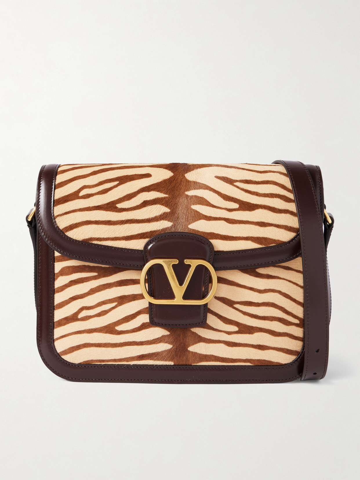 Valentino Garavani 9to5 Embellished Leather-trimmed Calf Hair Shoulder Bag In Neutrals