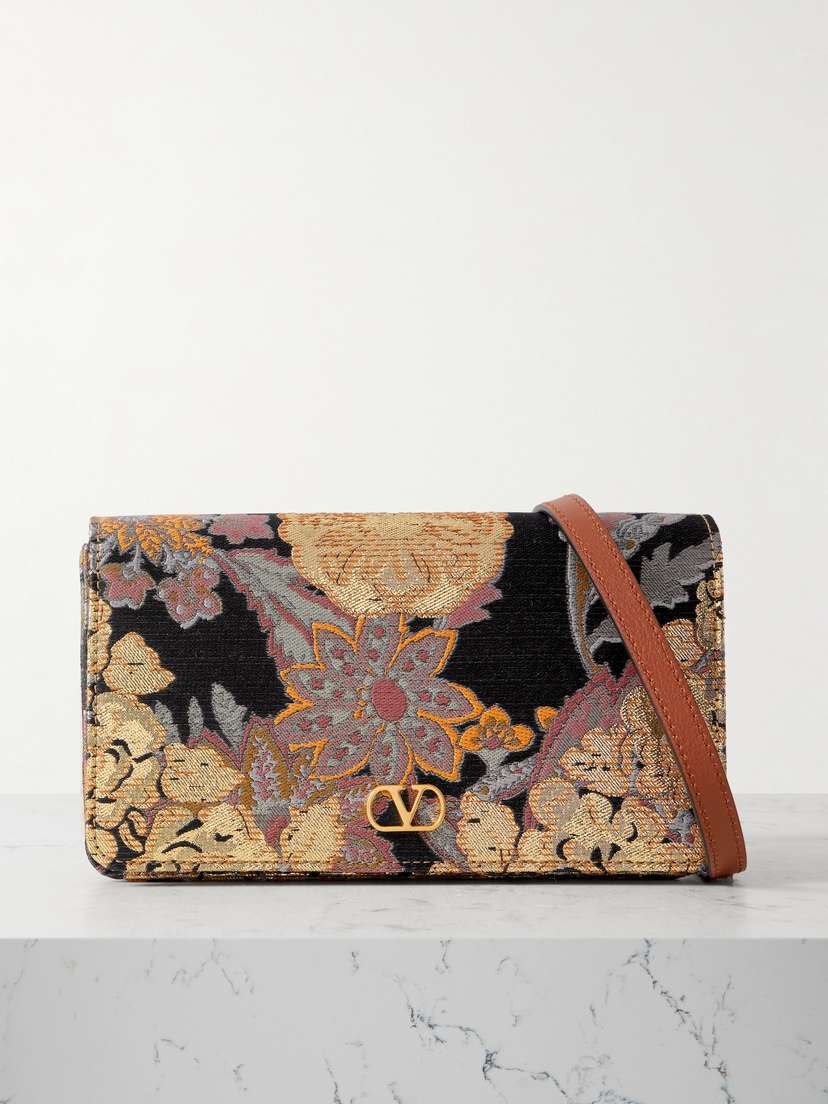 Valentino Garavani Vlogo Leather-trimmed Jacquard Shoulder Bag