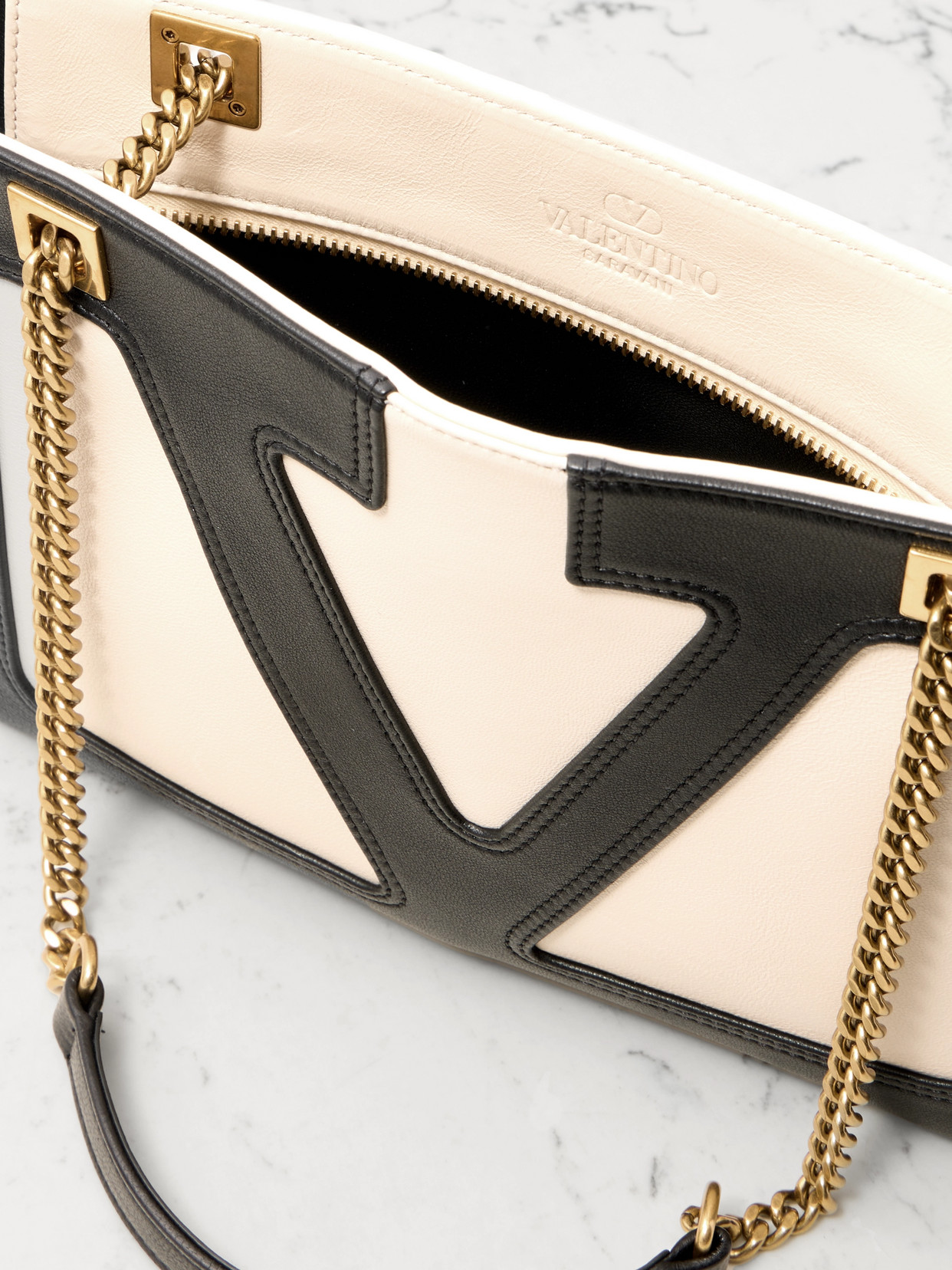 Shop Valentino Viva Superstar Small Two-tone Leather Shoulder Bag In Off-white