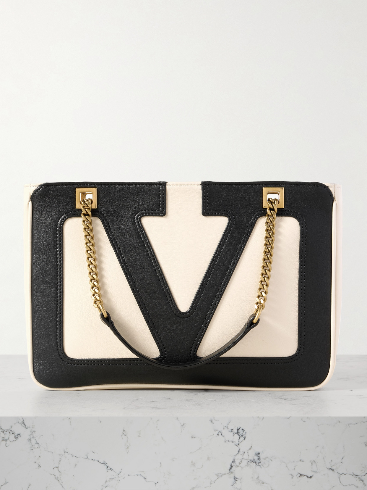 VALENTINO GARAVANI VIVA SUPERSTAR SMALL TWO-TONE LEATHER SHOULDER BAG 