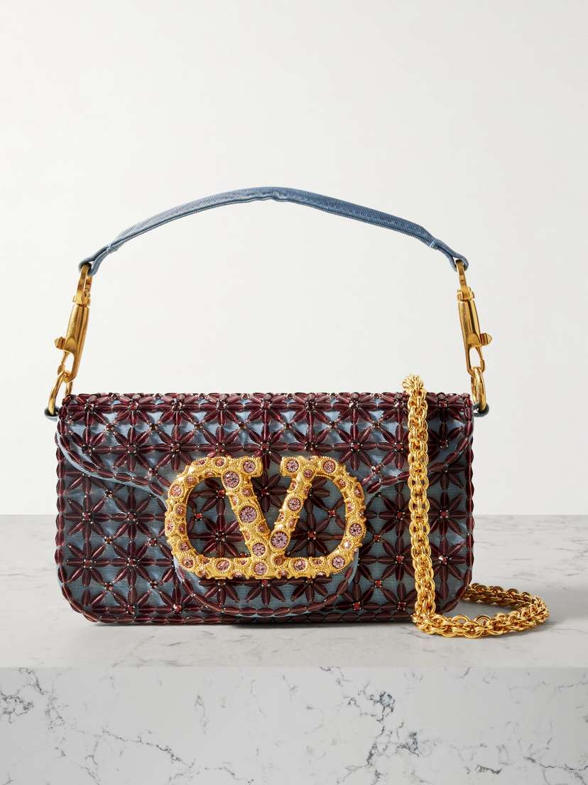 Valentino Garavani Locò Small Embellished Moire Shoulder Bag