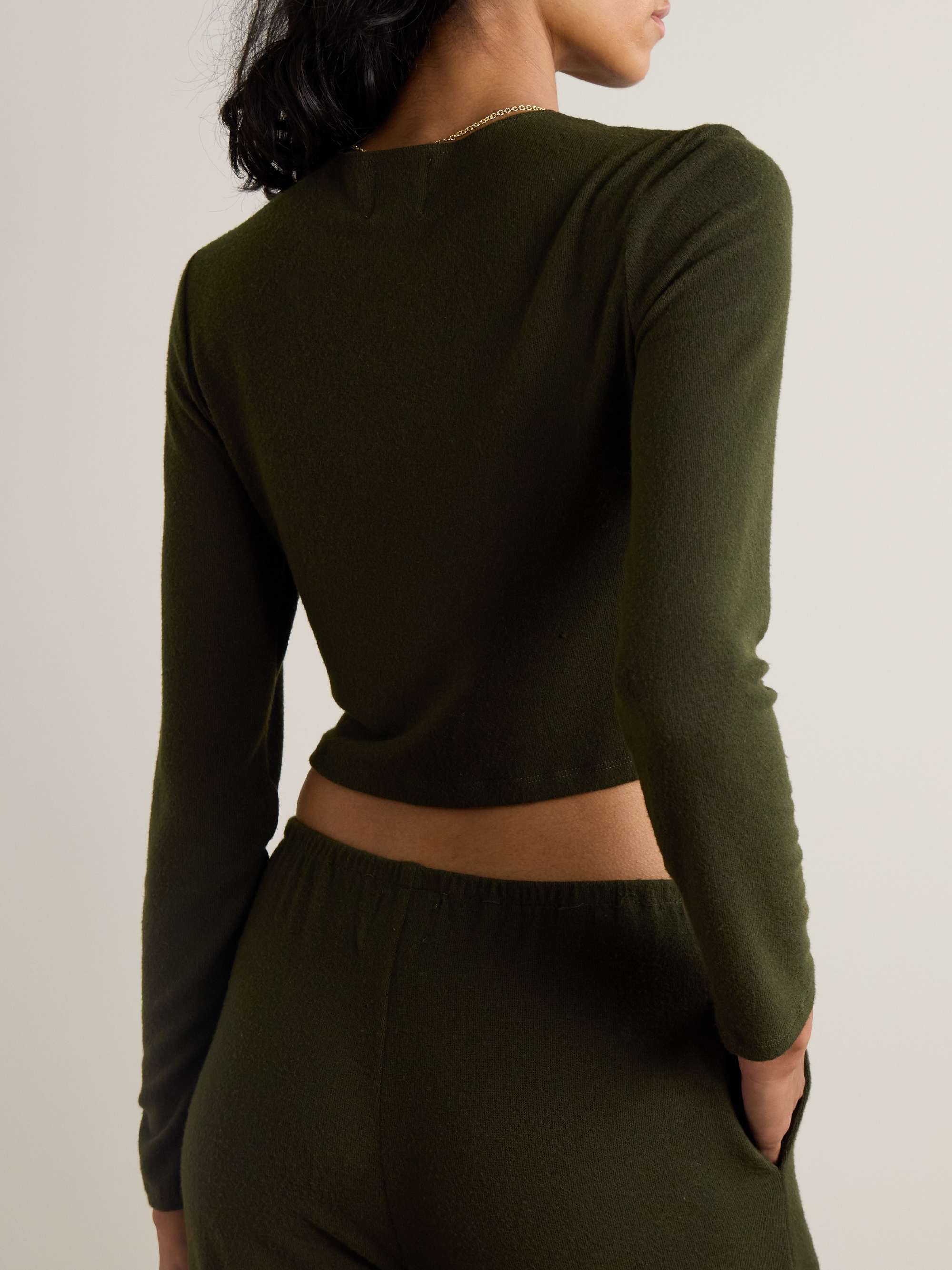 LESET Lauren cropped brushed stretch-knit cardigan