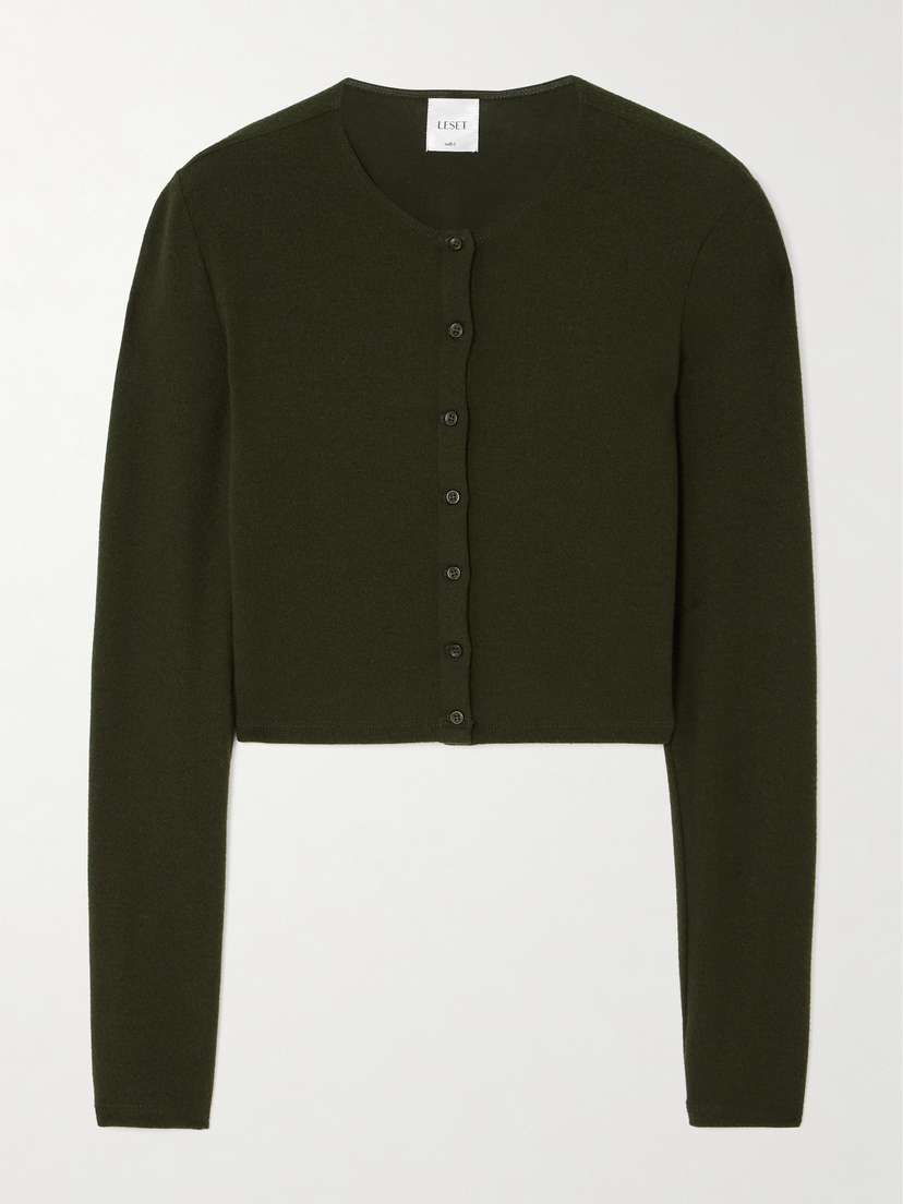 LESET Lauren Cropped Brushed Stretch-knit Cardigan - x small